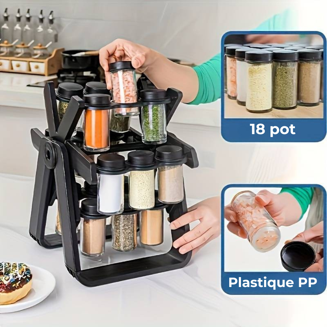 Rack à épices rotatif 360° avec 18 bocaux de rangement