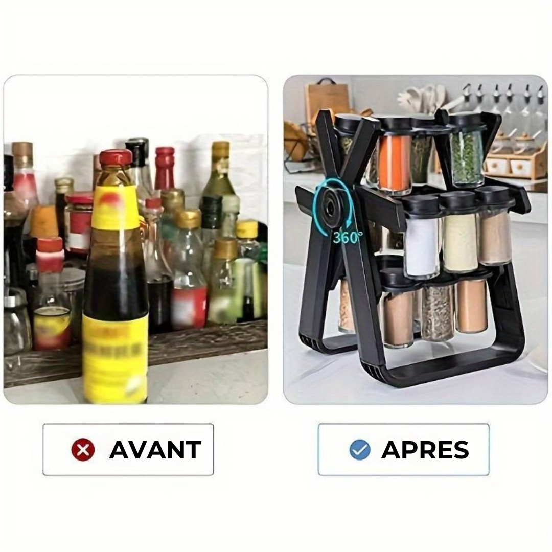 Rack à épices rotatif 360° avec 18 bocaux de rangement