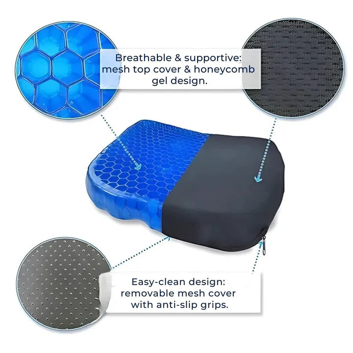 Orthopedic gel seat cushion for pressure relief, tailbone pain, lumbar support, office chair, car, wheelchair
