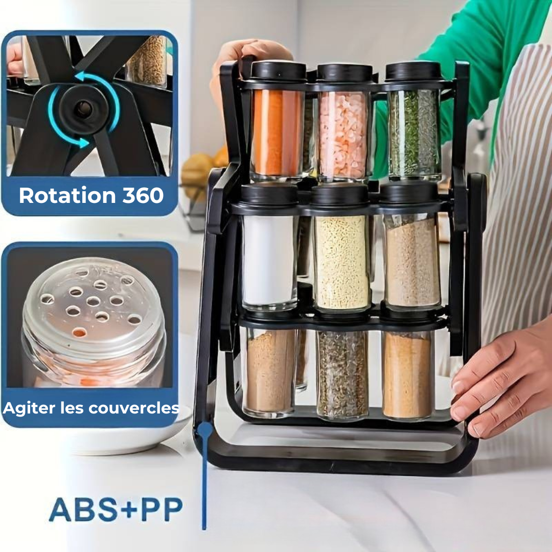 Rack à épices rotatif 360° avec 18 bocaux de rangement