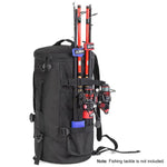 Fishing backpack with organizer and rod holder