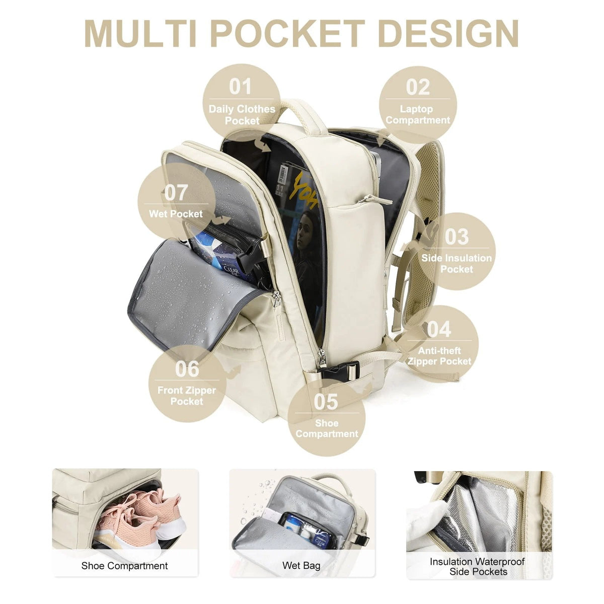 Women's waterproof hiking backpack, large