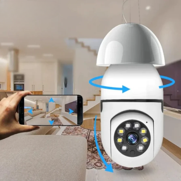 Caméra de sécurité HD WiFi avec montage ampoule, 64GB