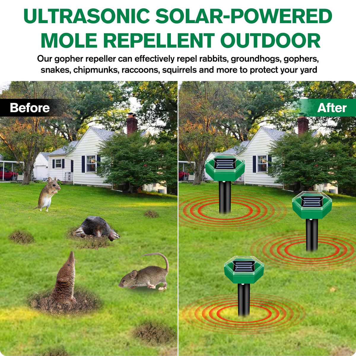 Ultrasonic repellent for moles, 4 pcs