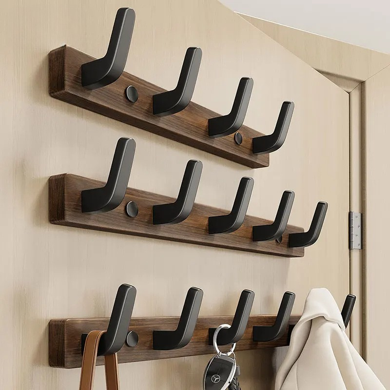 Minimalist Wall-Mounted Coat Hook, Wood & Metal