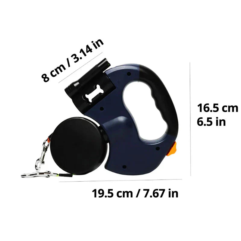 Dual Dog Leash with Flashlight and Waste Bag