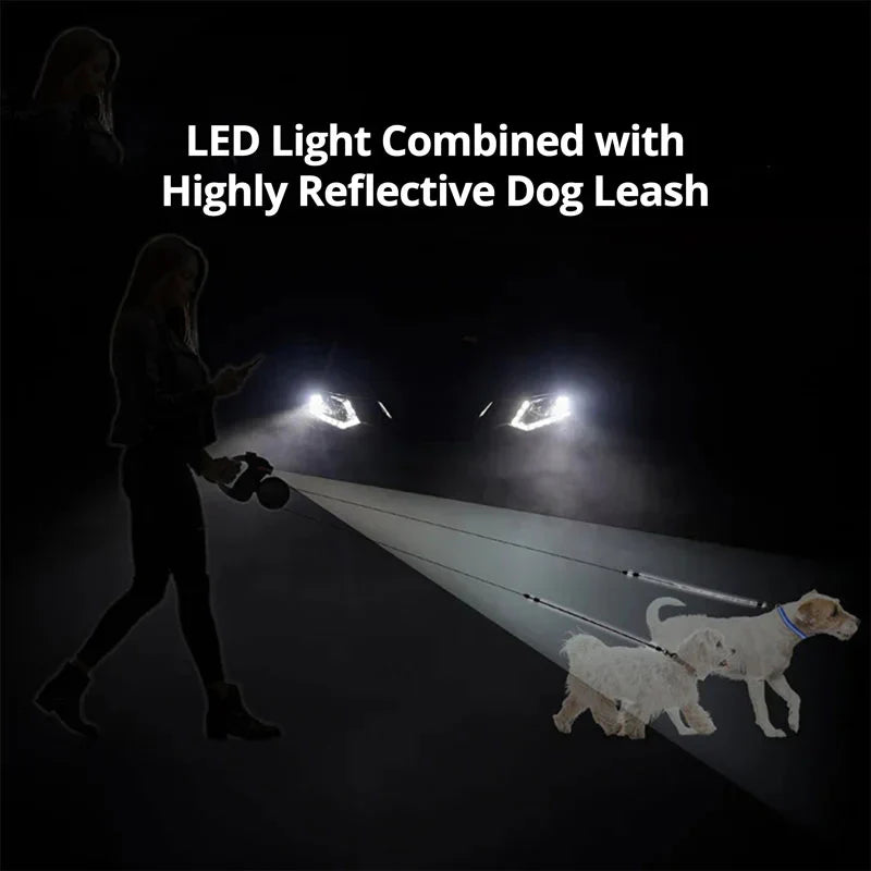 Dual Dog Leash with Flashlight and Waste Bag