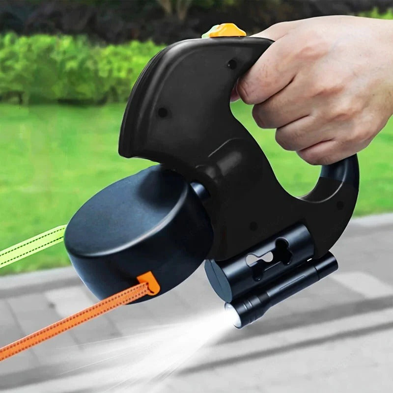 Dual Dog Leash with Flashlight and Waste Bag