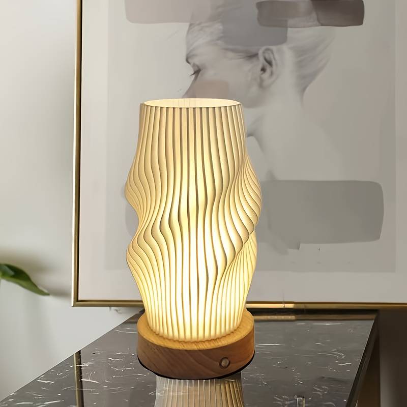 Lampe de Table Nordique Bois Effet Vague