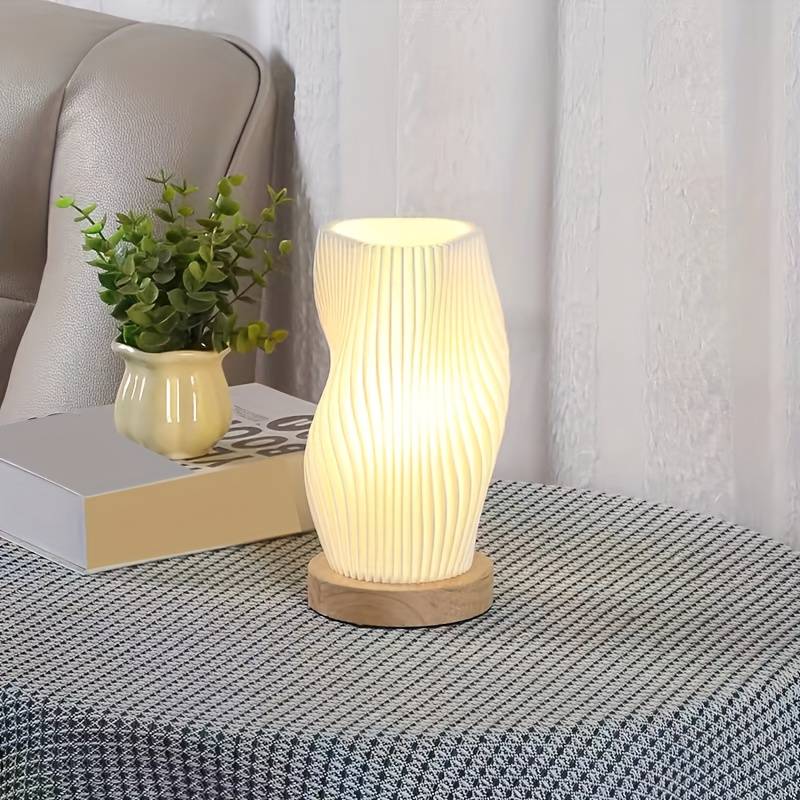 Lampe de Table Nordique Bois Effet Vague