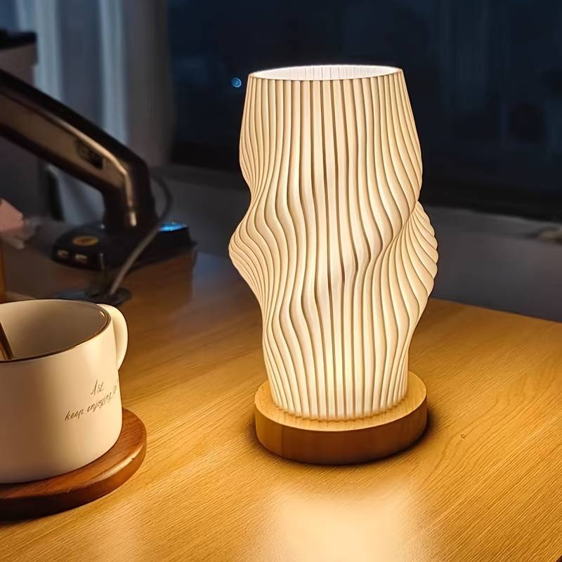 Lampe de Table Nordique Bois Effet Vague