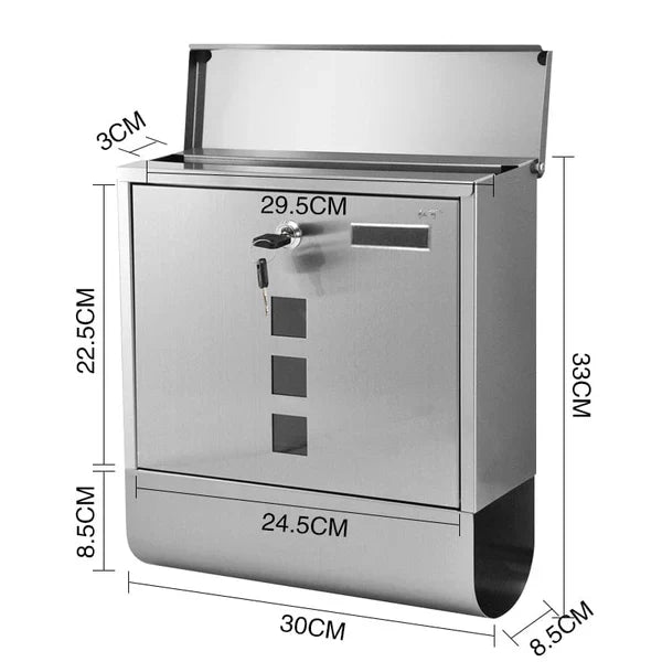 Wall-mounted metal mailbox, lockable, sturdy