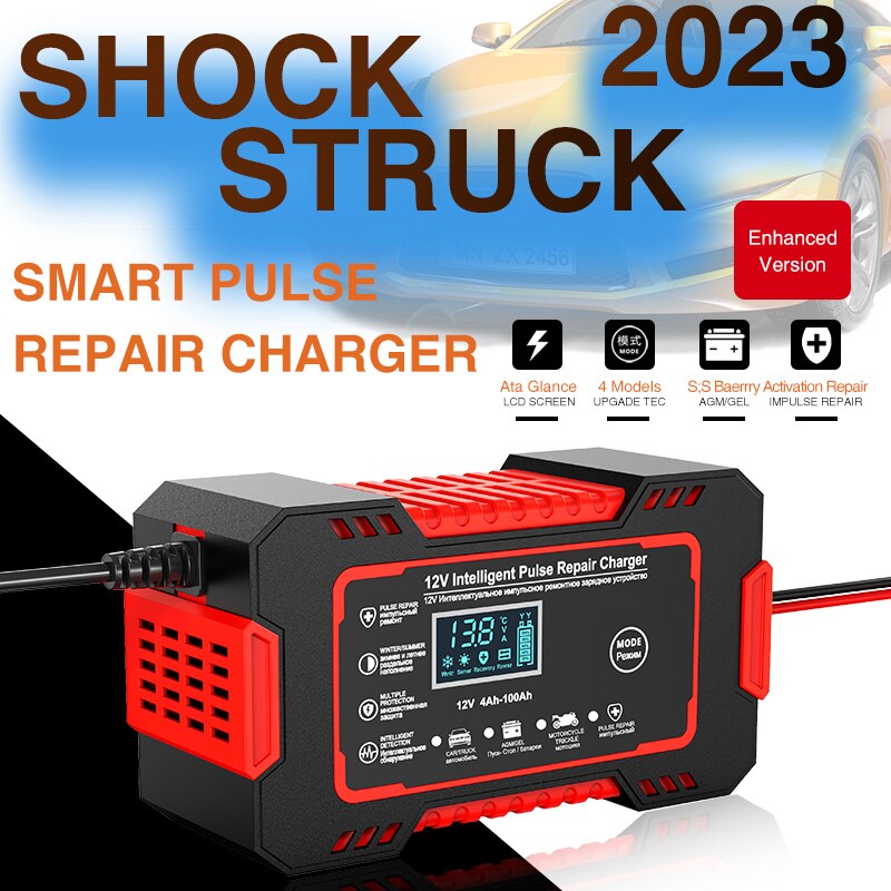 12V 6A Car Battery Charger with Pulse Repair, LCD