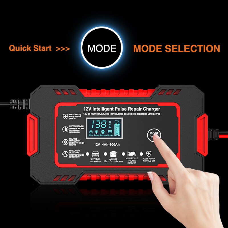 12V 6A Car Battery Charger with Pulse Repair, LCD