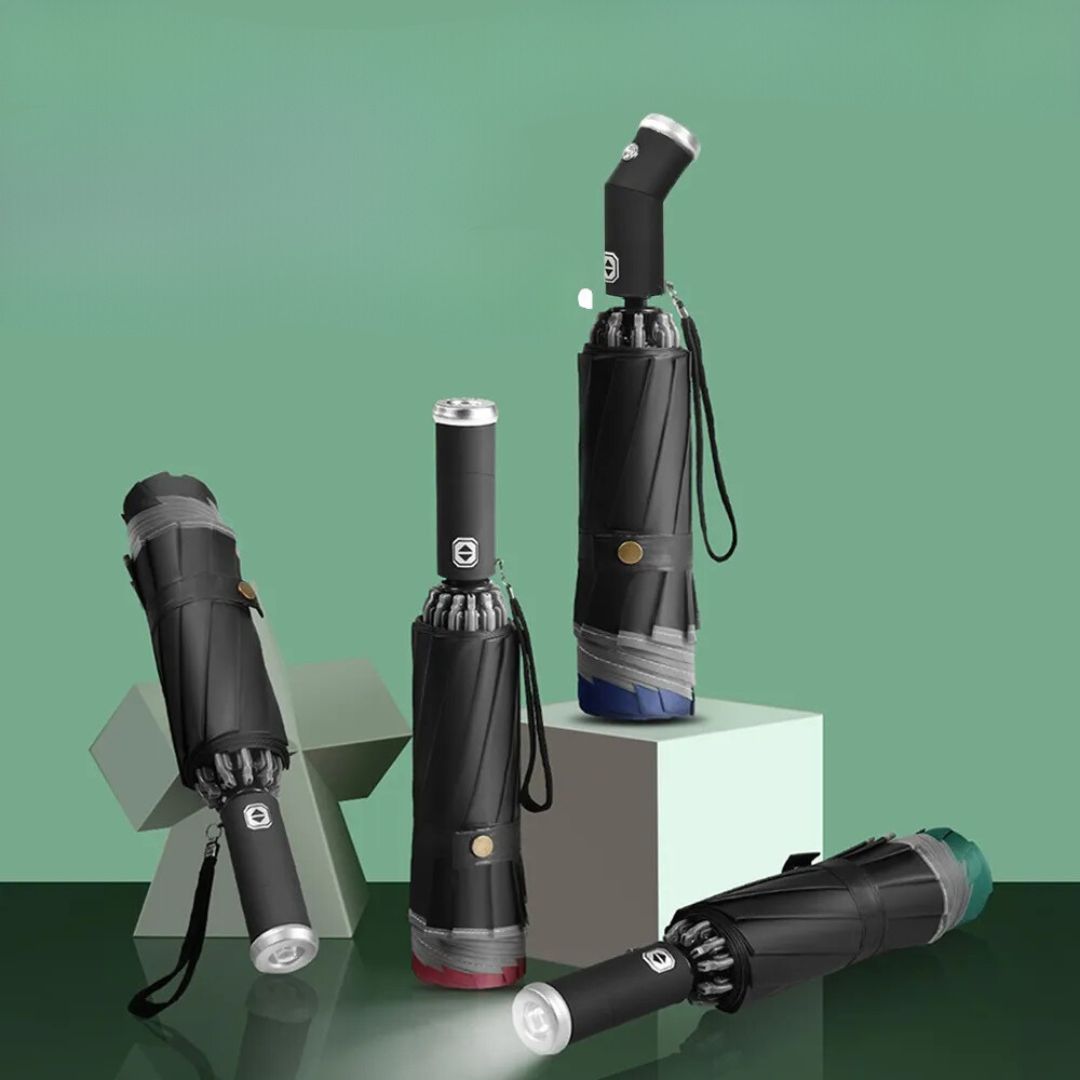 LED umbrella with built-in flashlight