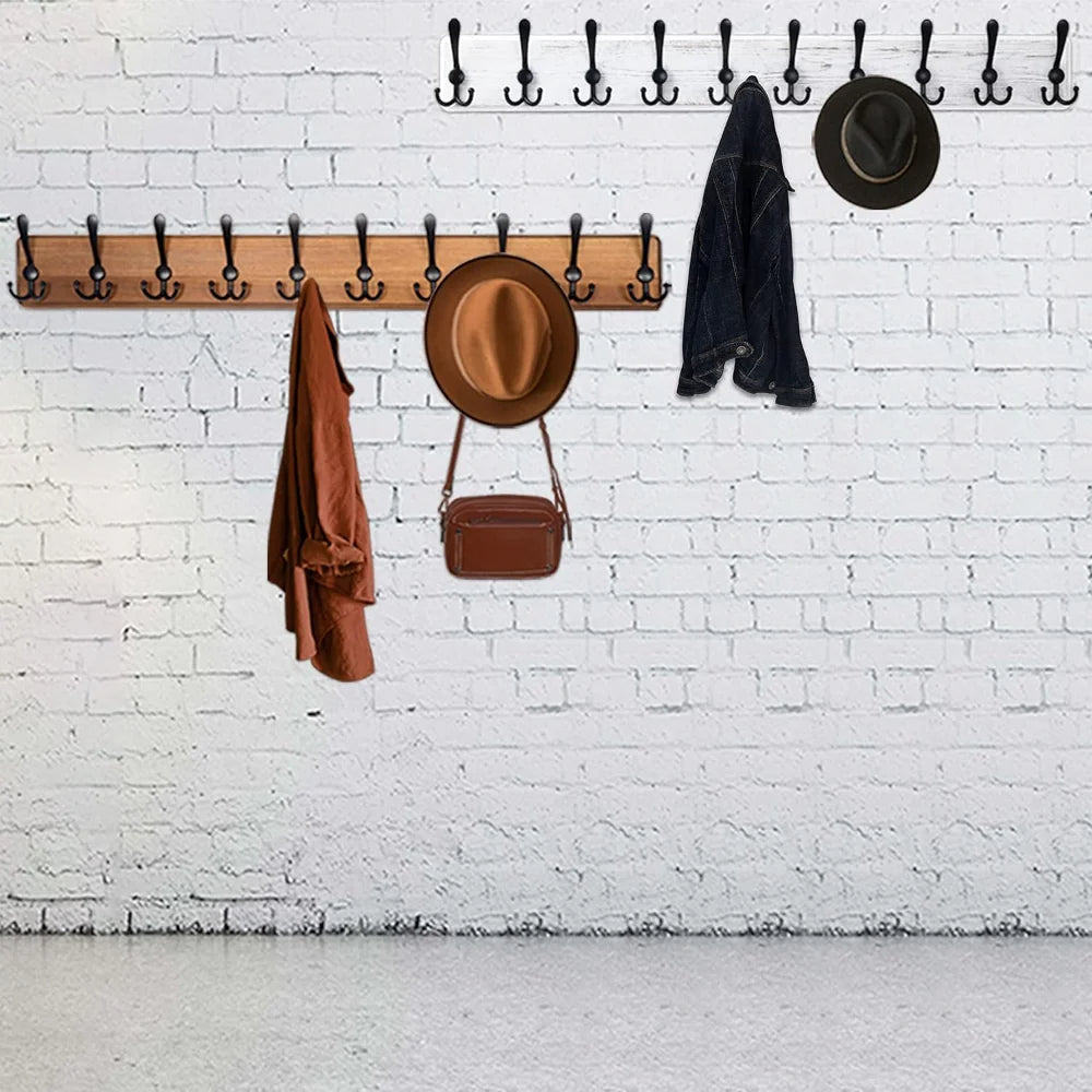 10-Hook Wooden Wall-Mounted Coat Rack