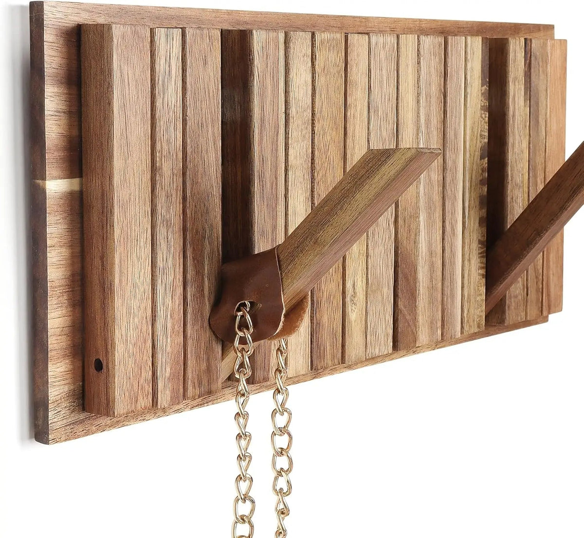 Porte-manteau mural rustique, 8 crochets pivotants