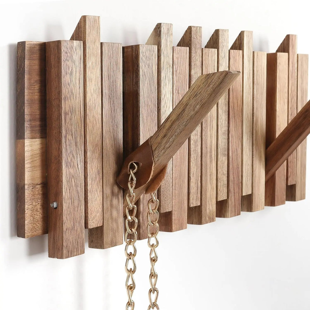 Porte-manteau mural rustique, 8 crochets pivotants