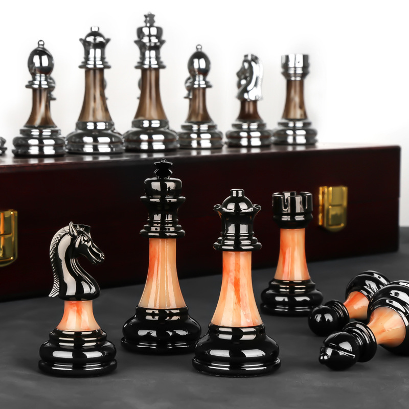 45cm Wooden Chess Board with Luxury Metal Pieces