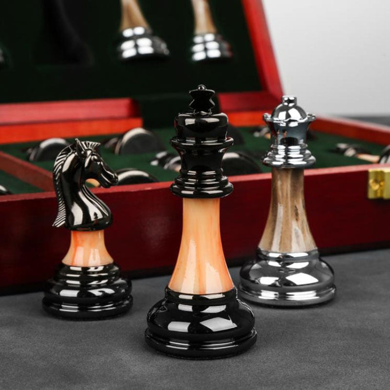 45cm Wooden Chess Board with Luxury Metal Pieces