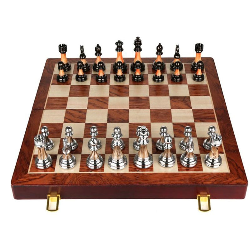 45cm Wooden Chess Board with Luxury Metal Pieces