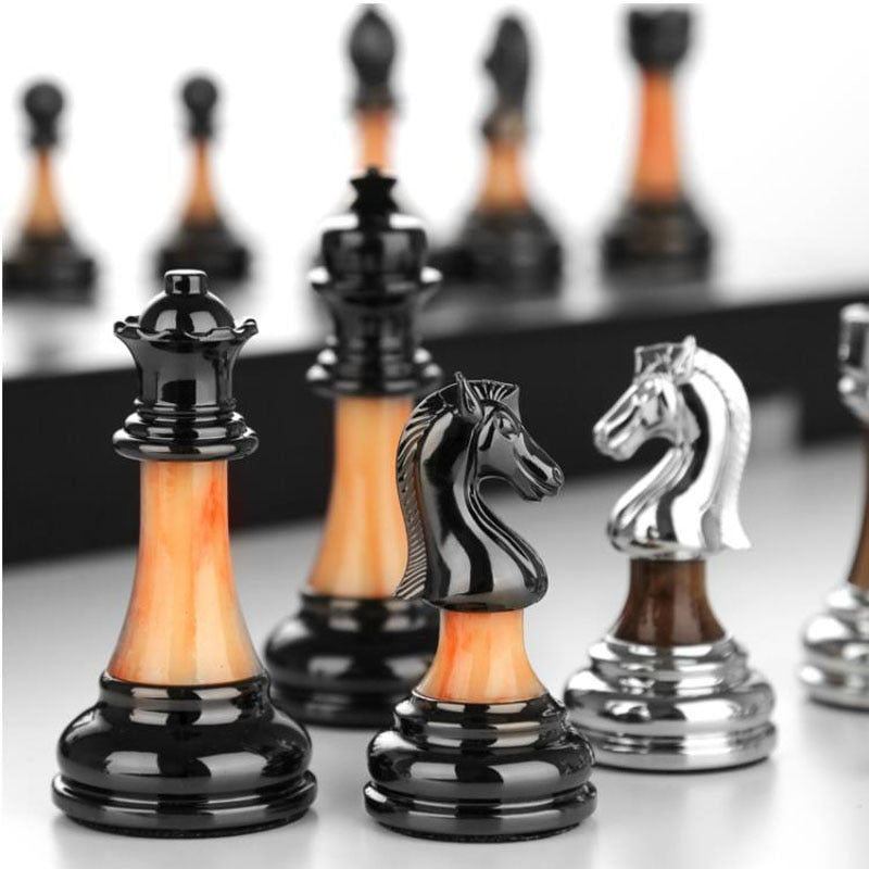 45cm Wooden Chess Board with Luxury Metal Pieces