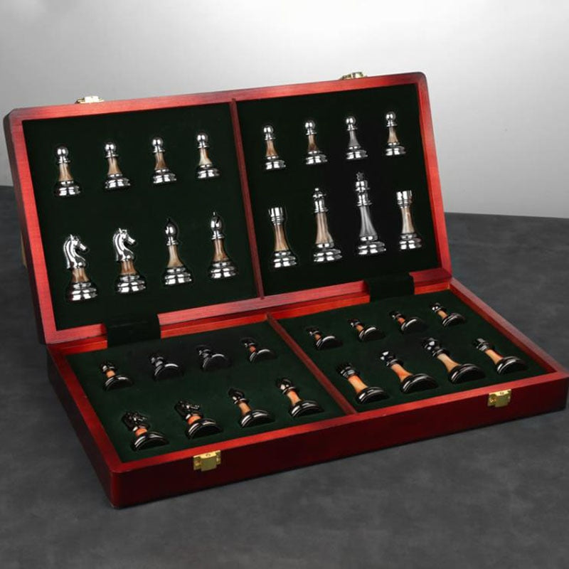 45cm Wooden Chess Board with Luxury Metal Pieces