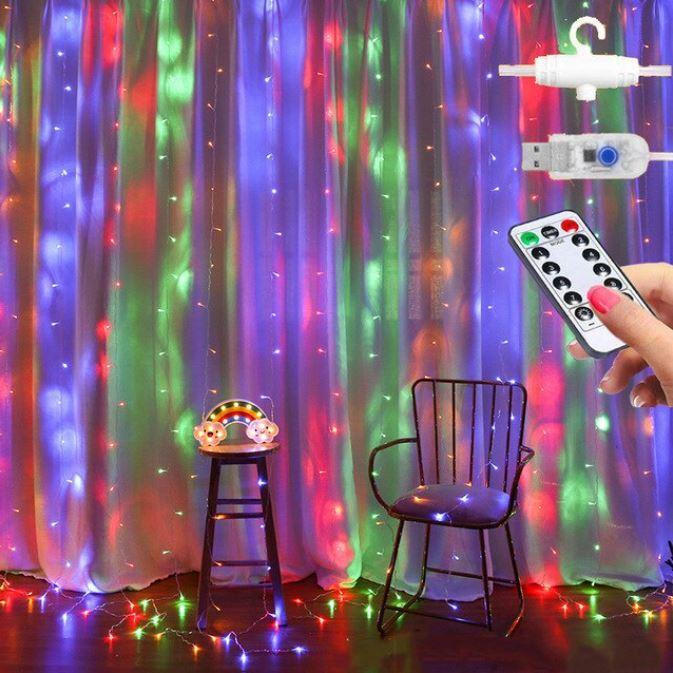 Festive String Lights Starry Curtain