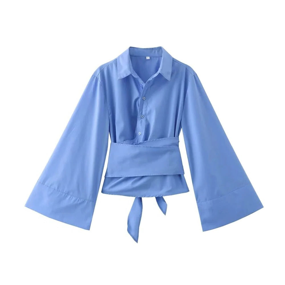 Blouse with Wide Bow Belt