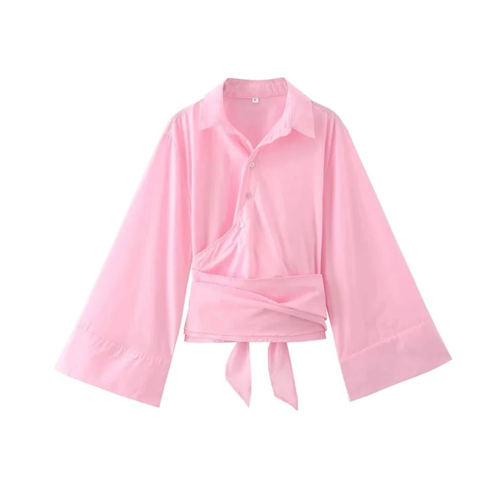 Blouse with Wide Bow Belt