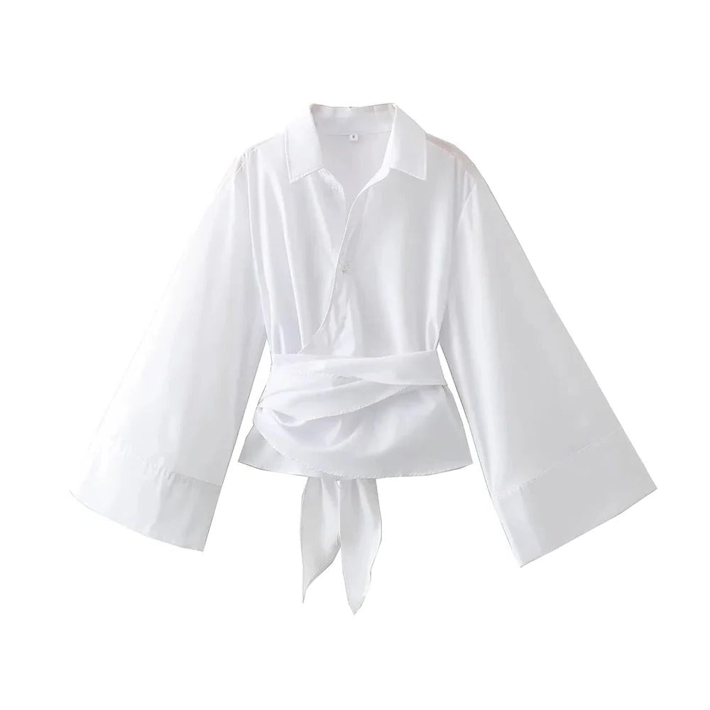 Blouse with Wide Bow Belt