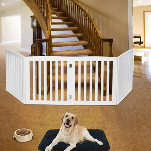 Retractable wooden safety barrier for indoor dog