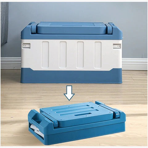 Foldable storage bin with seat for indoor/outdoor use