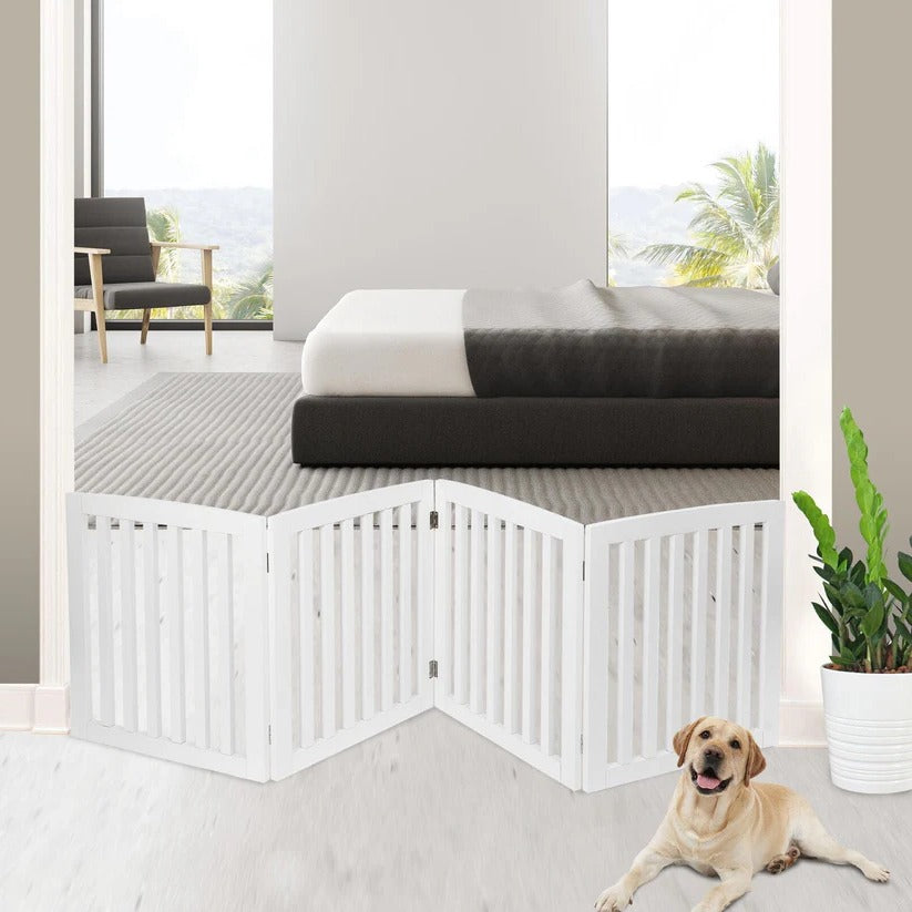 Retractable wooden safety barrier for indoor dog