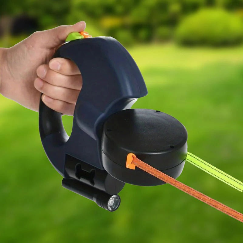 Dual Dog Leash with Flashlight and Waste Bag