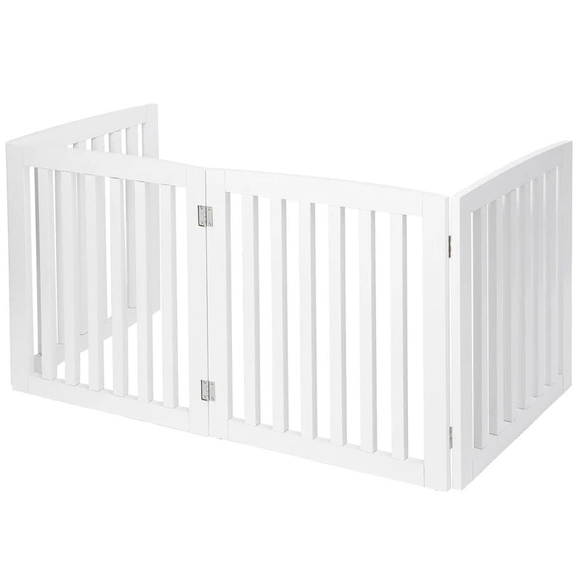 Retractable wooden safety barrier for indoor dog