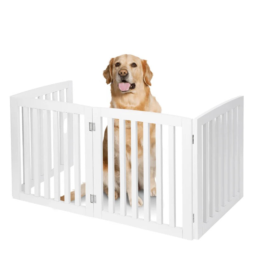 Retractable wooden safety barrier for indoor dog