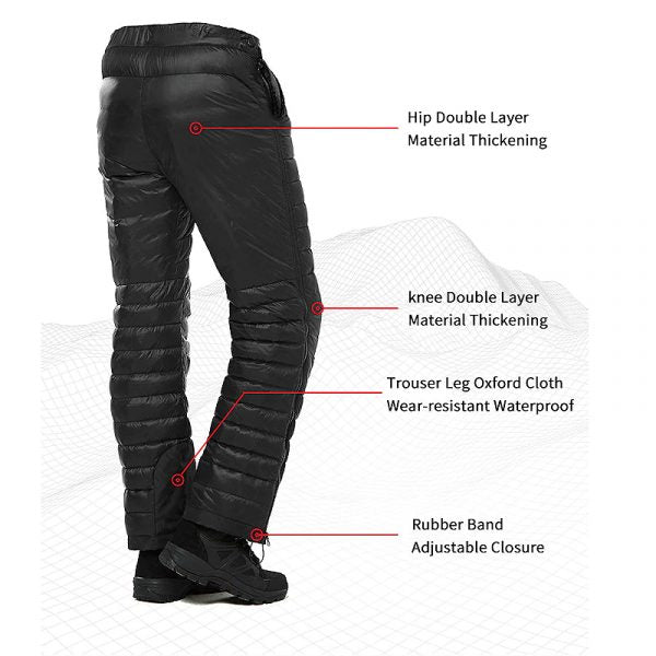 Goose Down Thermal Pants for Camping, Hiking, Skiing