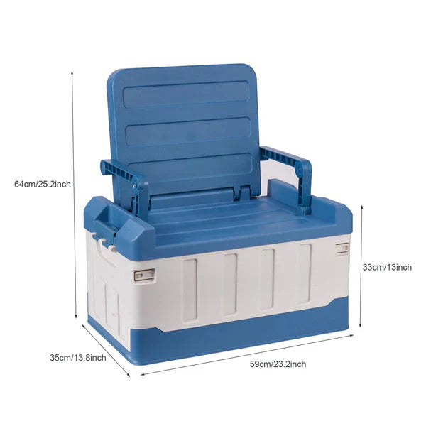 Foldable storage bin with seat for indoor/outdoor use