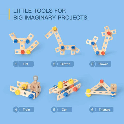 Realistic toy workbench with tools for children